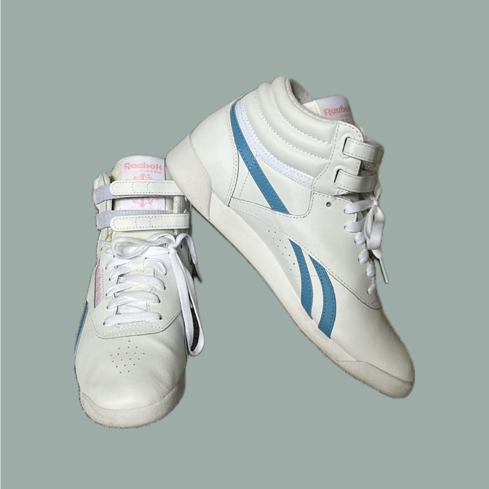 Reebok White and Blue Women's Freestyle Hi High Top Sneaker
